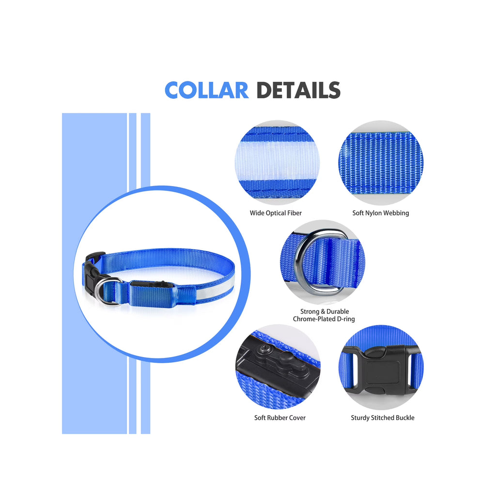 LED Dog Collar - USB Rechargeable Safety Collar for Night Walks