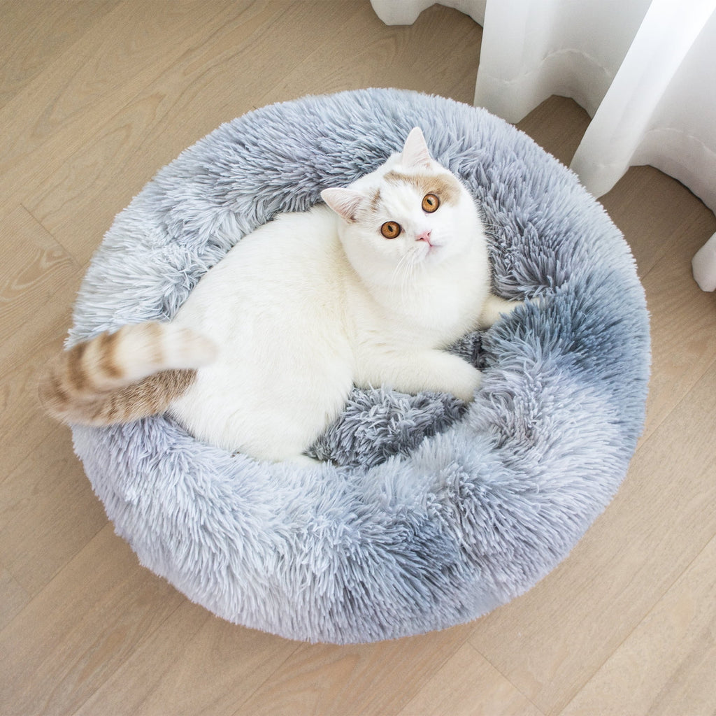Calming Donut Pet Bed for Medium Dogs 32", Anti-Anxiety Plush Cozy Warming Dog Bed, Grey