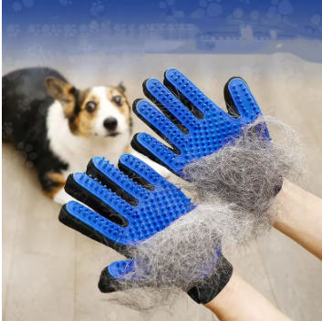 Pet Dog Grooming Brush Dog Cat Hair Remover Mitt Massage DE Shedding 1 Pair Blue Gloves for Dog - Brushes Gloves for Gentle Shedding - DE Shedding Efficient Pets Hair Remover Mittens