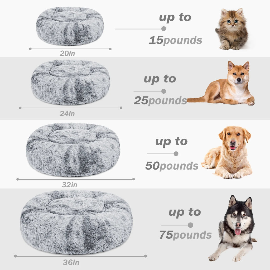 Calming Donut Pet Bed for Medium Dogs 32", Anti-Anxiety Plush Cozy Warming Dog Bed, Grey
