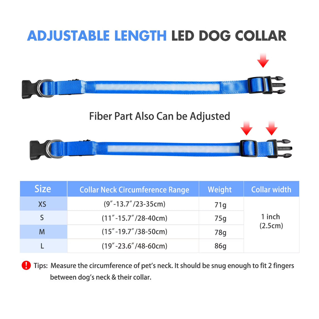 LED Dog Collar - USB Rechargeable Safety Collar for Night Walks