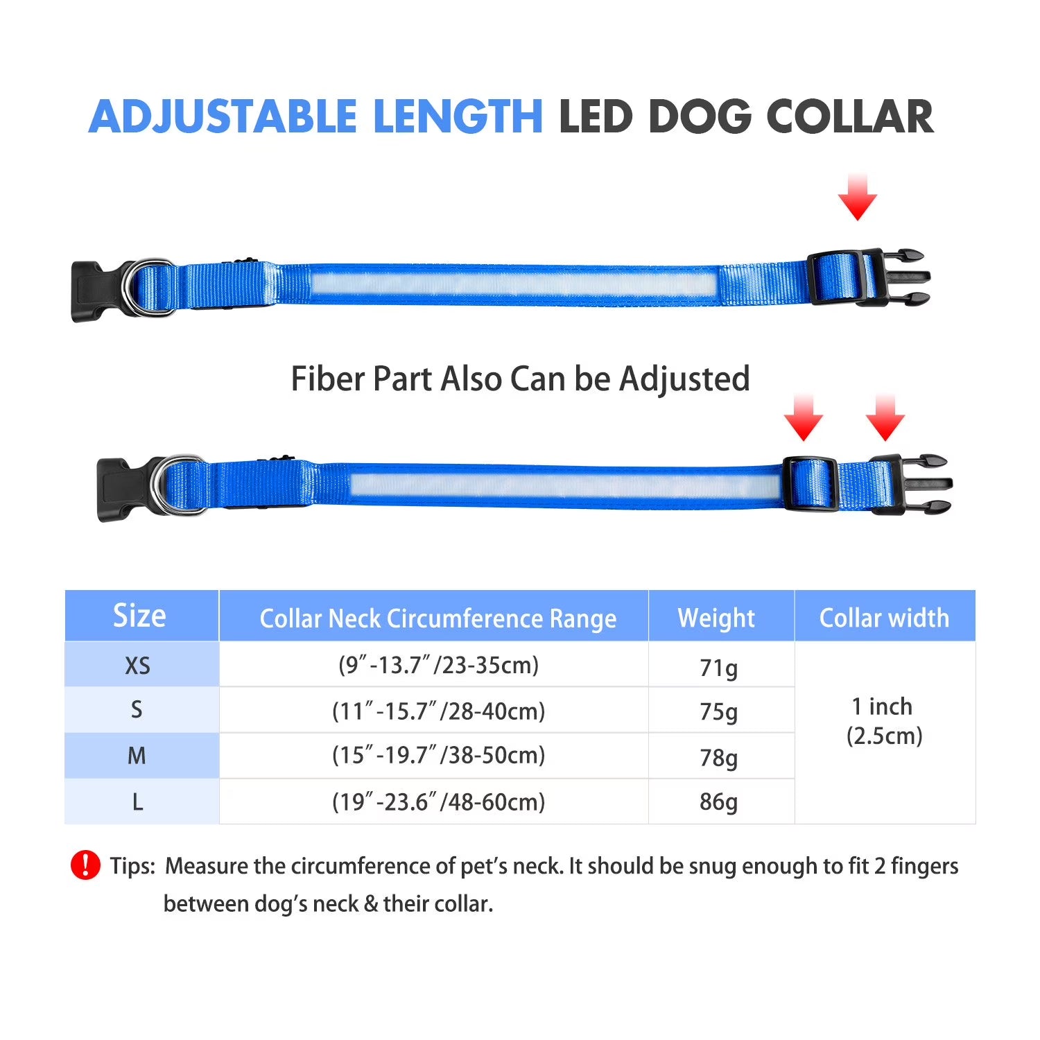 LED Dog Collar - USB Rechargeable Safety Collar for Night Walks