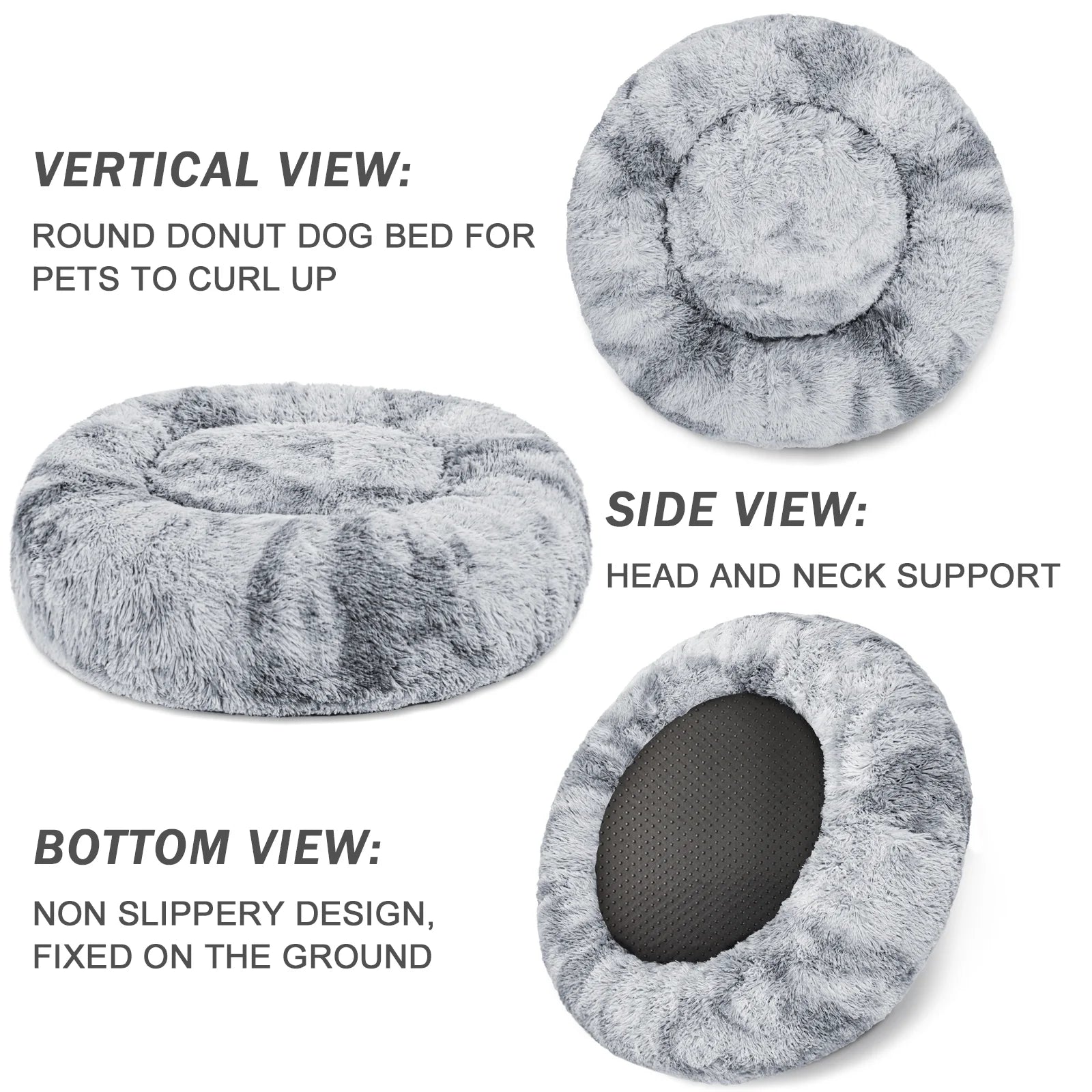 Calming Donut Pet Bed for Medium Dogs 32", Anti-Anxiety Plush Cozy Warming Dog Bed, Grey
